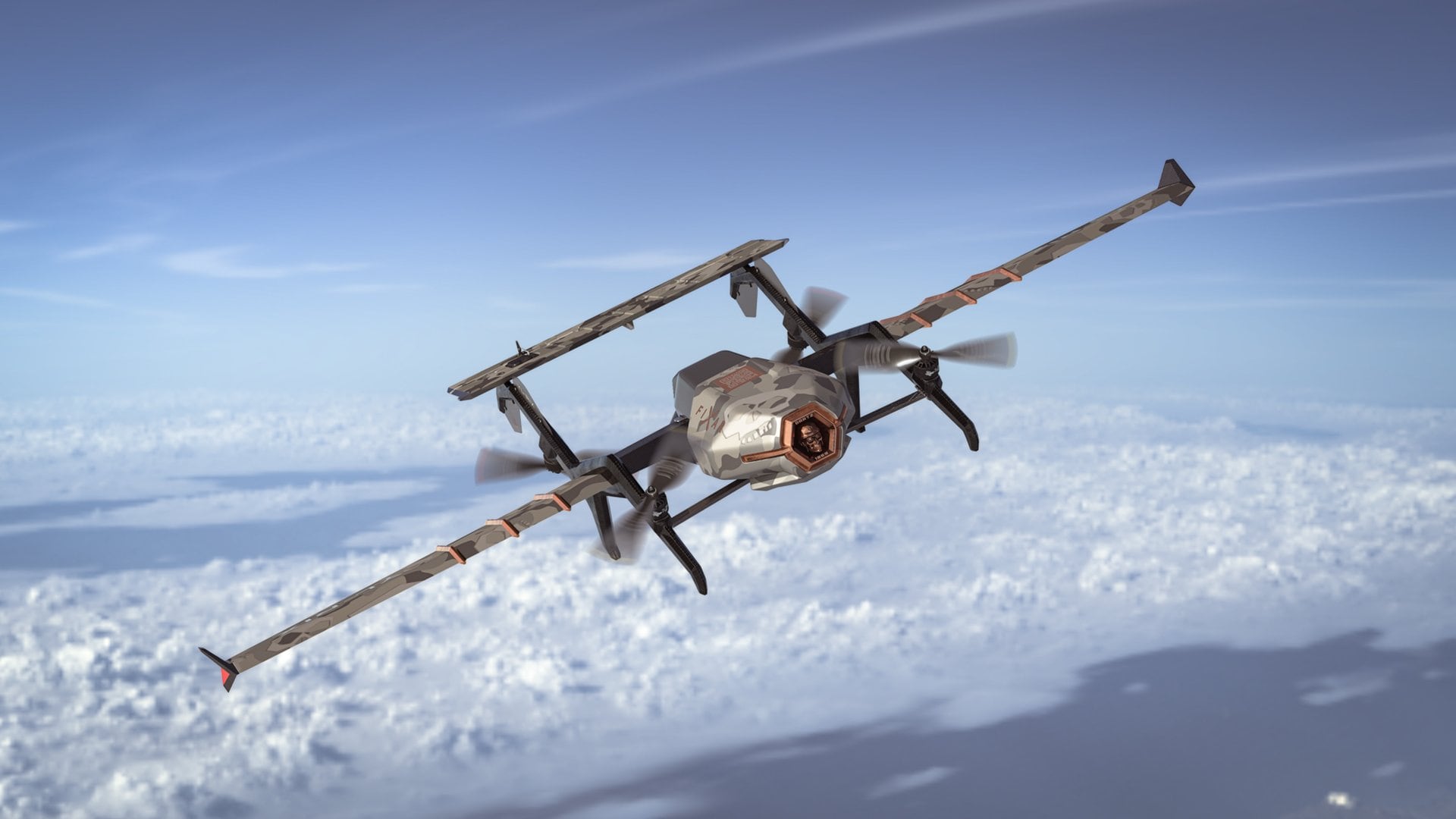 DARTZ PromDrone Black Bee in flight above the clouds