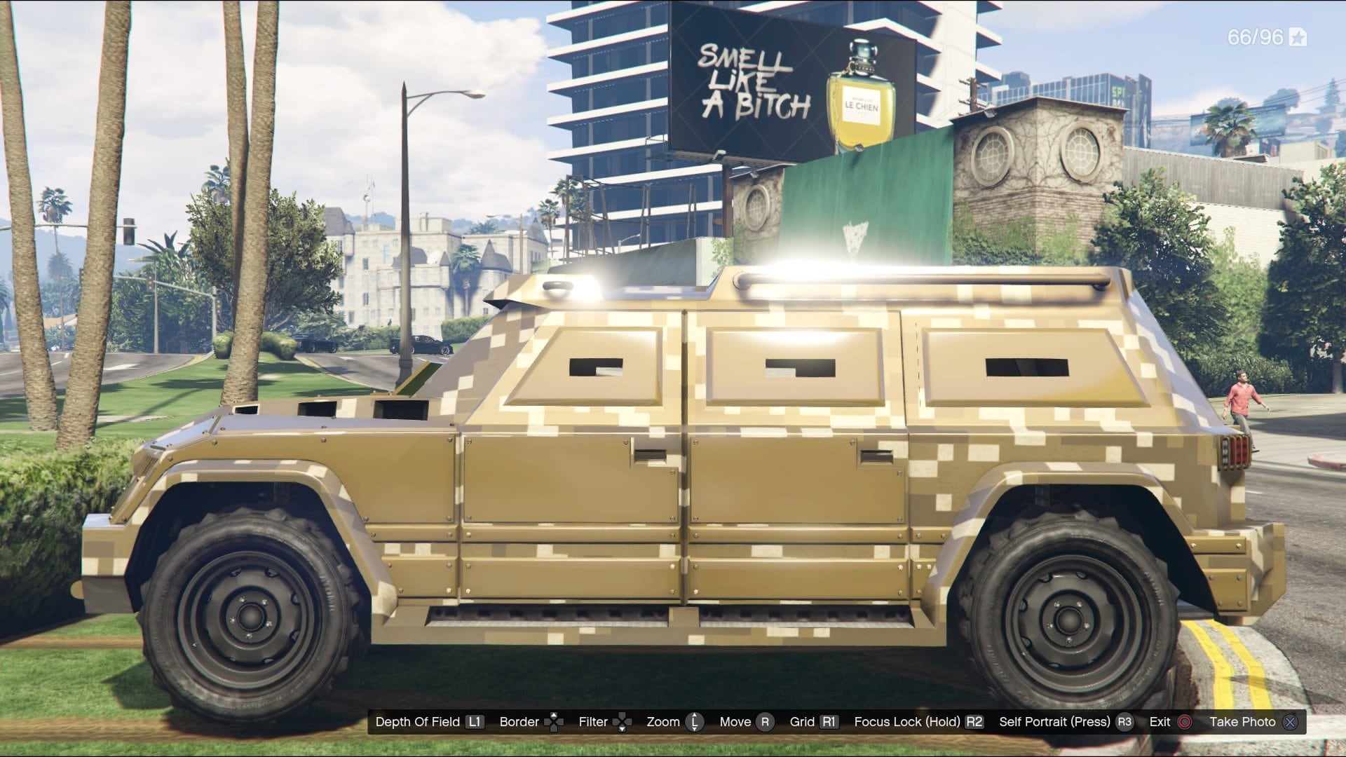 Tan armoured HVY Nightshark parked in a Los Santos street in GTA V