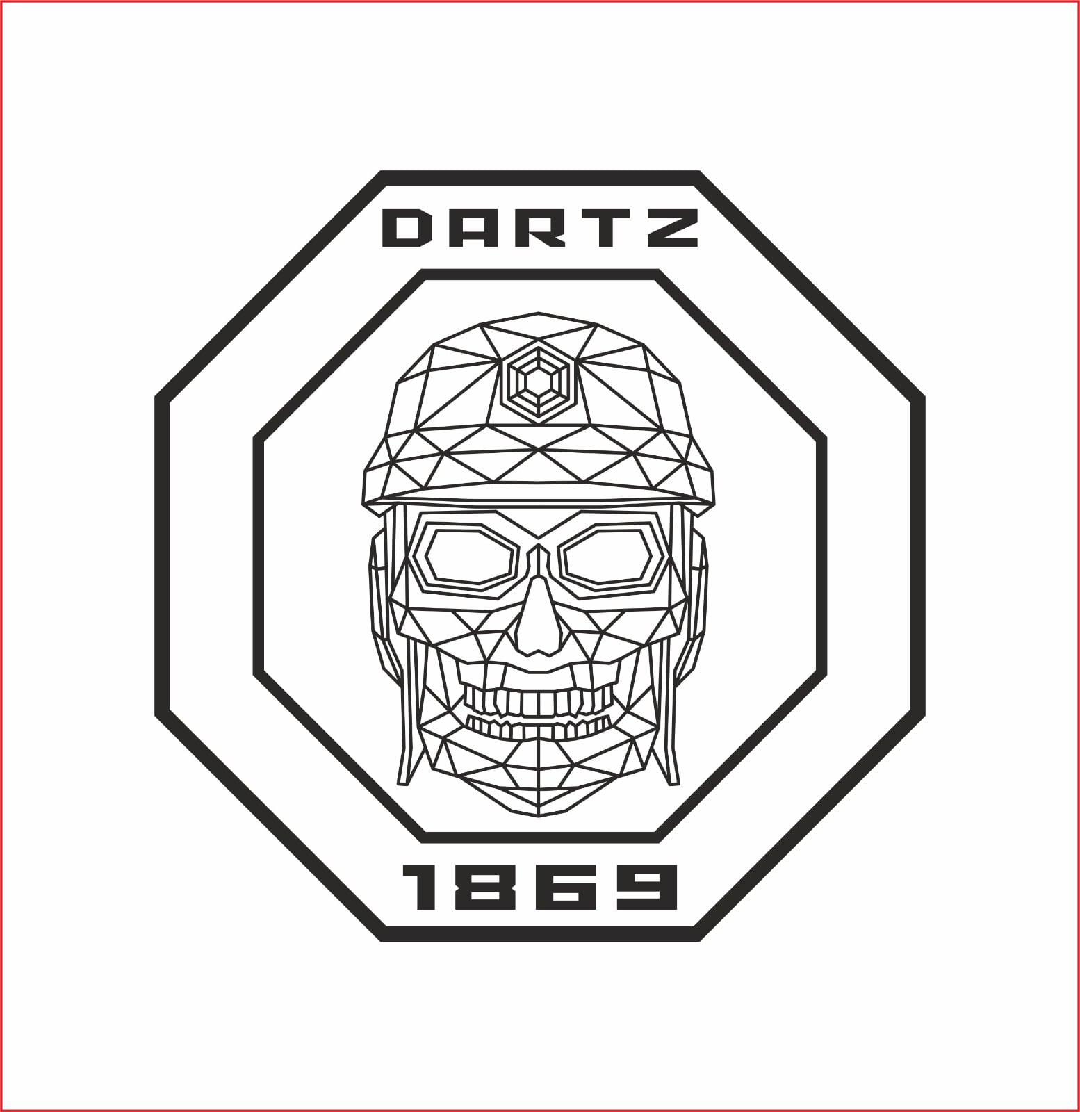 DARTZ 1869 crest: a helmeted skull inside an octagon