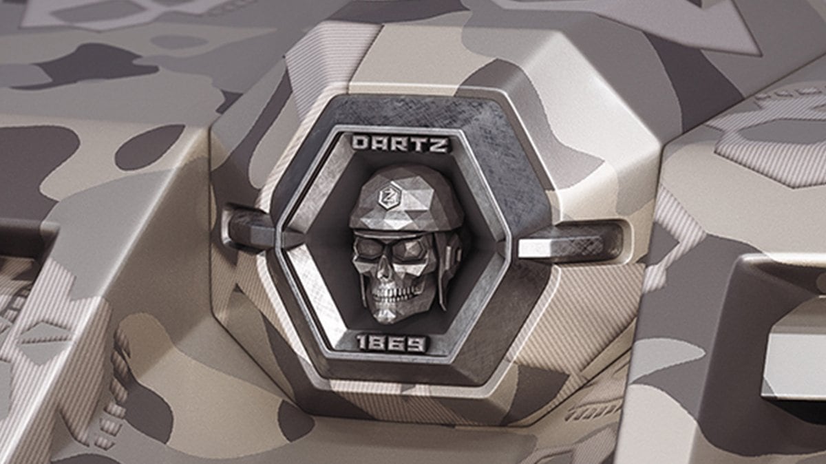 DARTZ 1869 skull crest set into a camouflage body panel