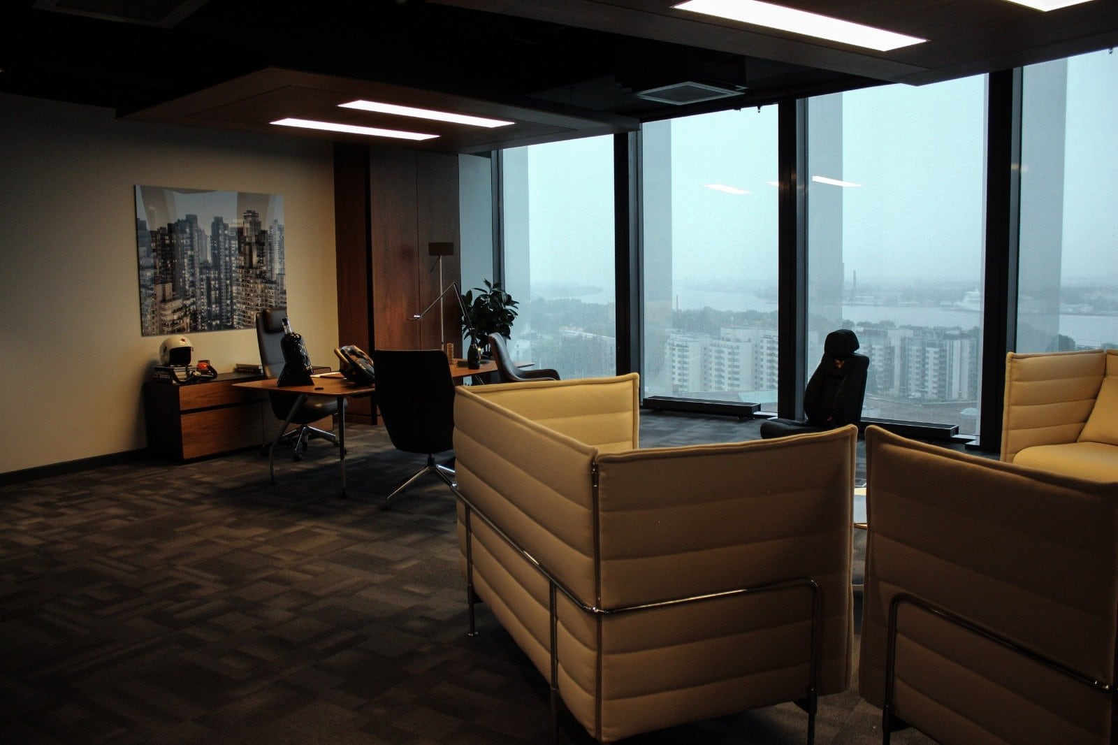 DARTZ office with floor-to-ceiling windows over Riga