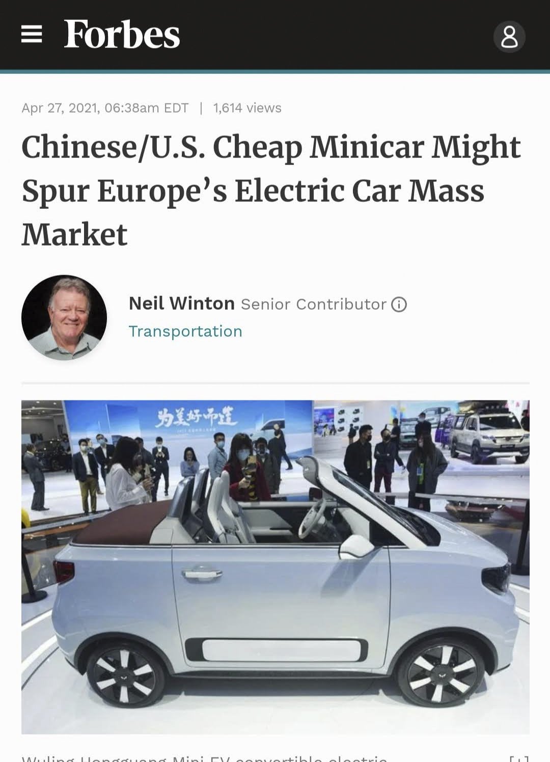 Forbes article on cheap Chinese and U.S. minicars and Europe’s electric car market