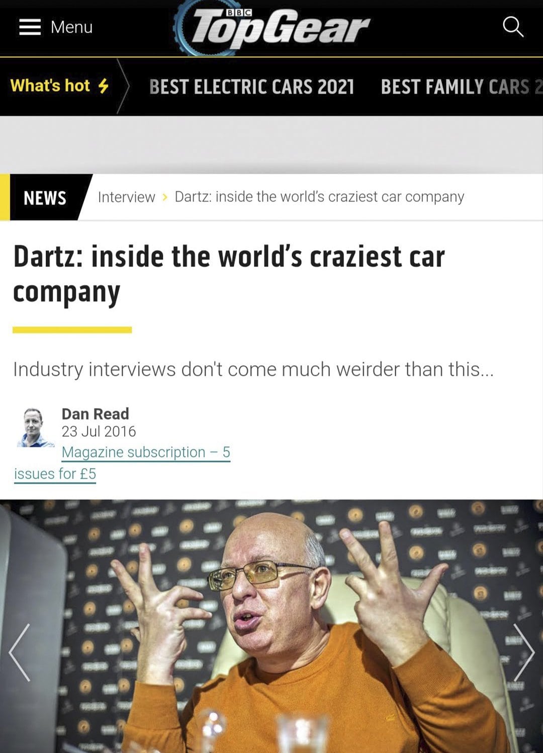 Top Gear interview with DARTZ, “inside the world’s craziest car company”