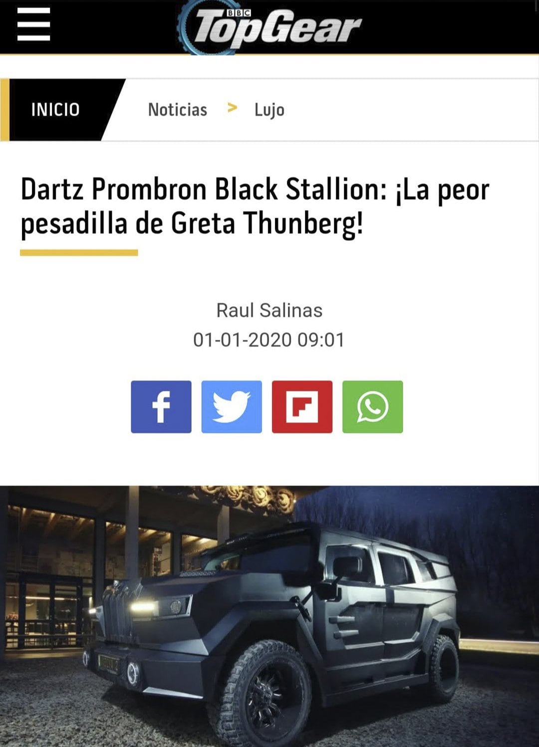 Top Gear Spain article on the DARTZ Prombron’ Black Stallion