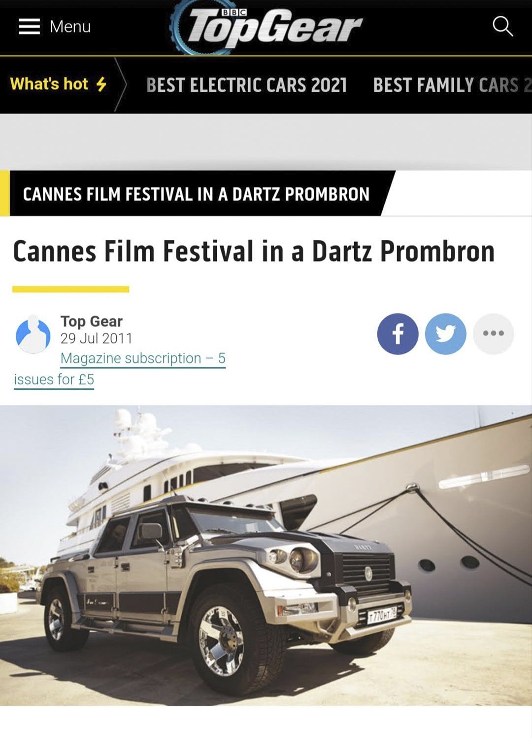 Top Gear feature on the Cannes Film Festival in a DARTZ Prombron’