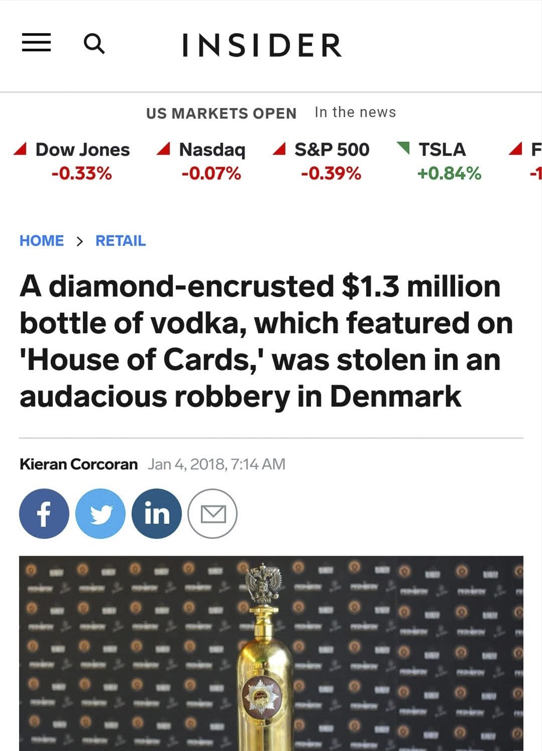 Insider report on the $1.3 million House of Cards vodka stolen in Denmark