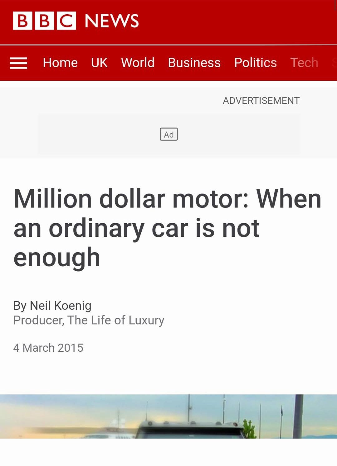BBC News “Million dollar motor: when an ordinary car is not enough”, 2015