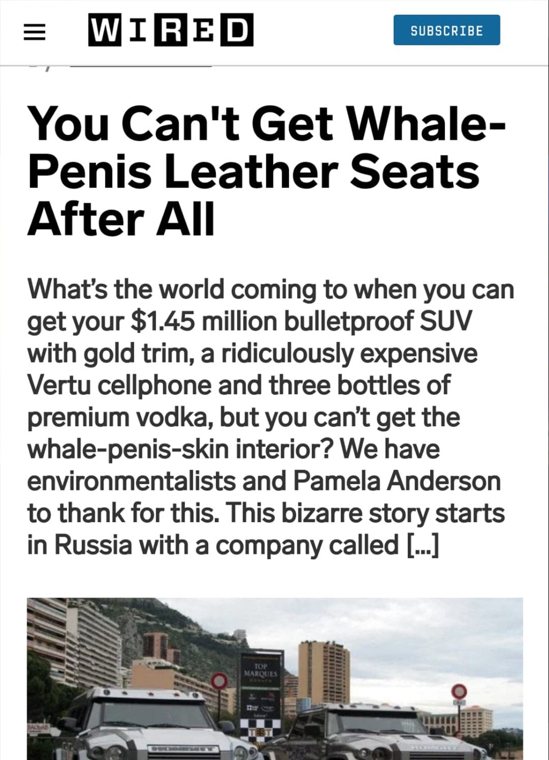 Wired article on the DARTZ whale-leather seats