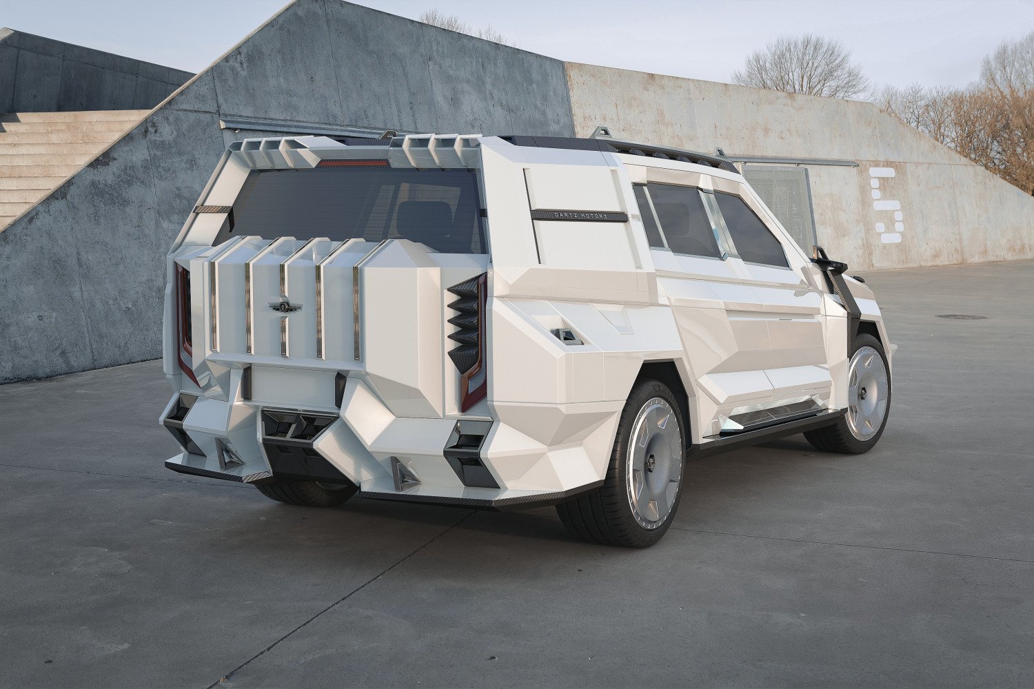 Black Alligator MMXX from the rear, with its armoured tailgate
