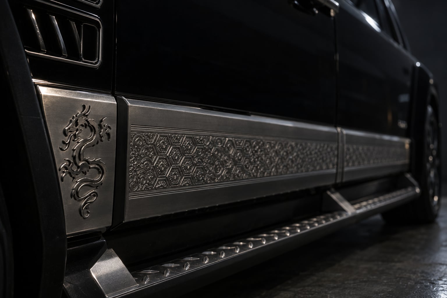 Silver-plated sill with a dragon in relief on the Black Dragon CLV