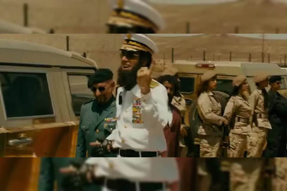 Admiral General Aladeen with his guard beside the DARTZ Prombron’ in The Dictator
